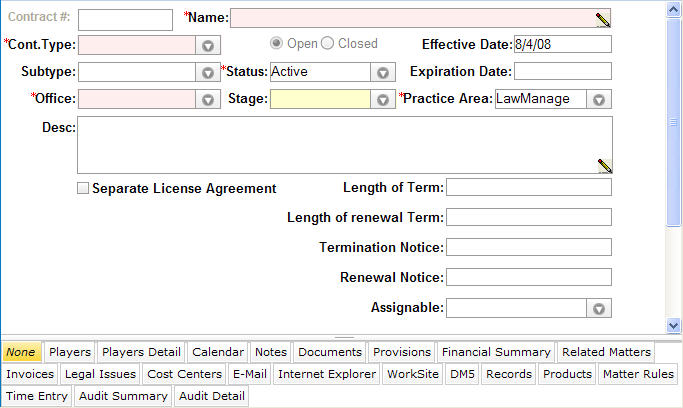 Adding a Contract Record